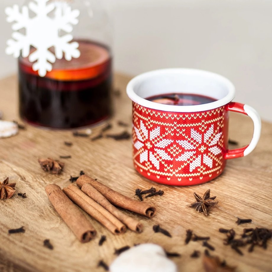 Emaljert Julekopp rød 350ml, CHRISTMAS
