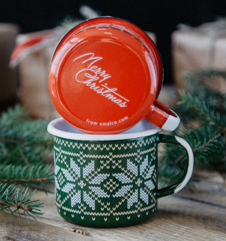 Emaljert Julekopp rød 350ml, CHRISTMAS